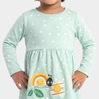 Girls' Mint Green Fit and Flare Polka Dot Applique Frock, Light Green, small