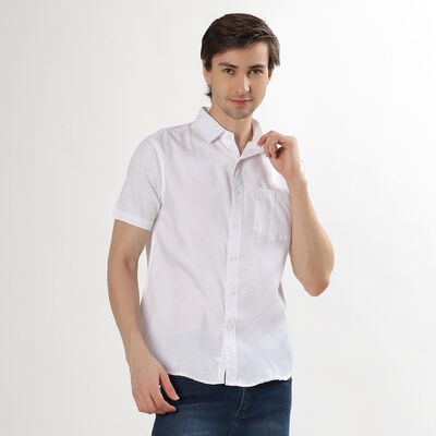 Men's Snow White Slim Fit Classic Collar Casual Shirt