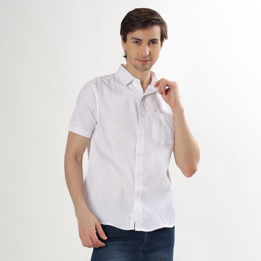 Men's Snow White Slim Fit Classic Collar Casual Shirt, White, large image number null