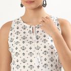 Women's Ivory Tie-Up Neck Floral Printed Kurta, ऑफ व्हाइट, small image number null