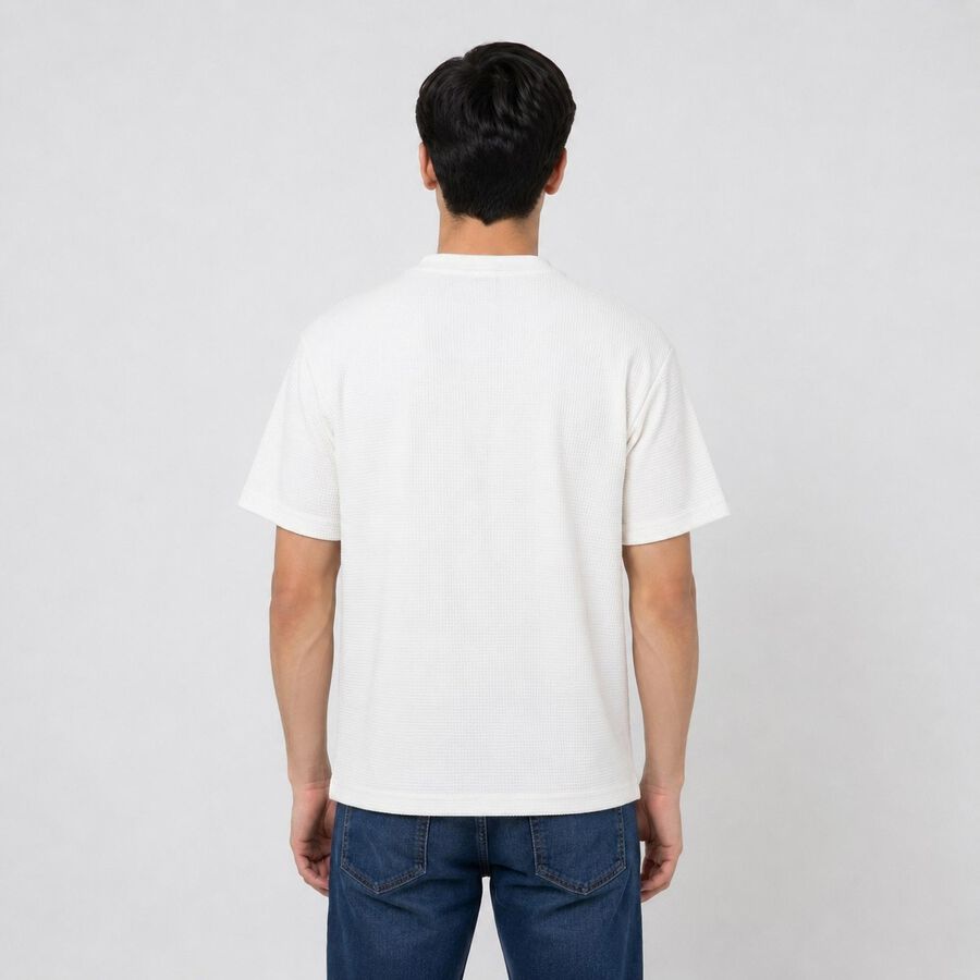 Men's White Round Neck Regular T-Shirt, ऑफ व्हाइट, large