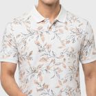 Men's White Polo Neck Printed Polo T-Shirt, White, small