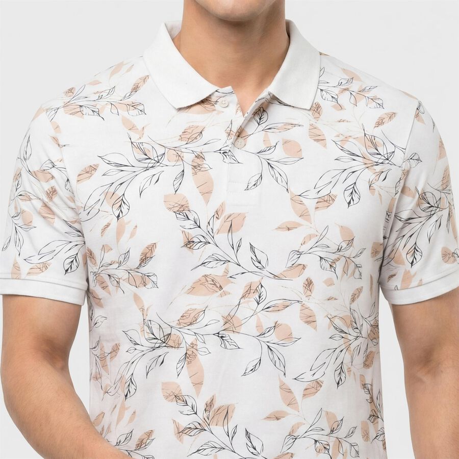 Men's White Polo Neck Printed Polo T-Shirt, White, large