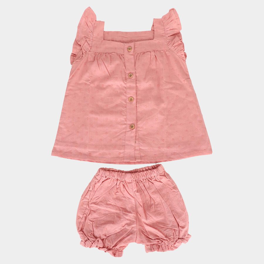 Infants Pink Cotton Square Neck Short Set Upper and Bottom Set, Light Pink, large