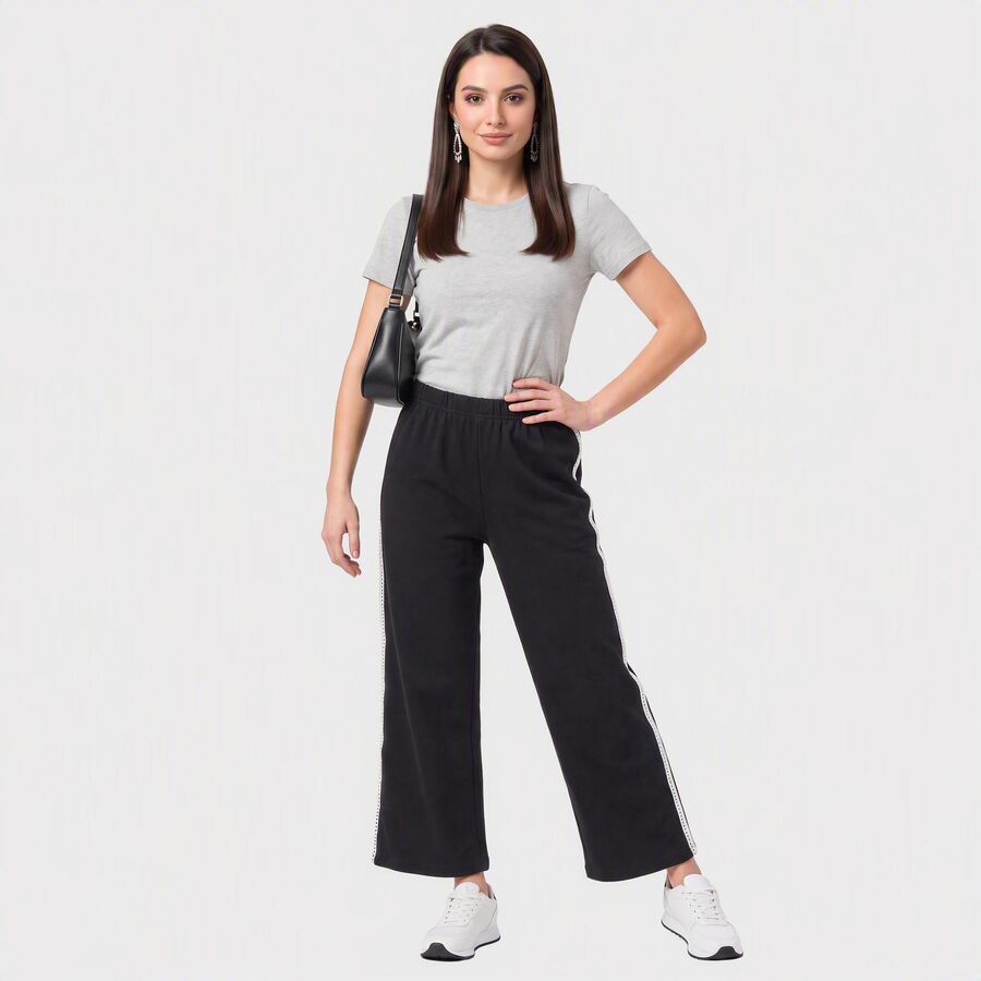 Women's Navy Blue Wide Leg Side-Striped Track Pants, नेवी ब्लू, large