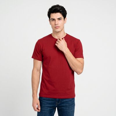 Men's Maroon Cotton Round Neck Regular T-Shirt