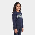 Girls' Navy Blue Crew Neck Pullover Sweatshirt, नेवी ब्लू, small