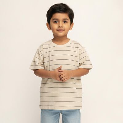 Boys Beige Crew Neck Casual T-Shirt
