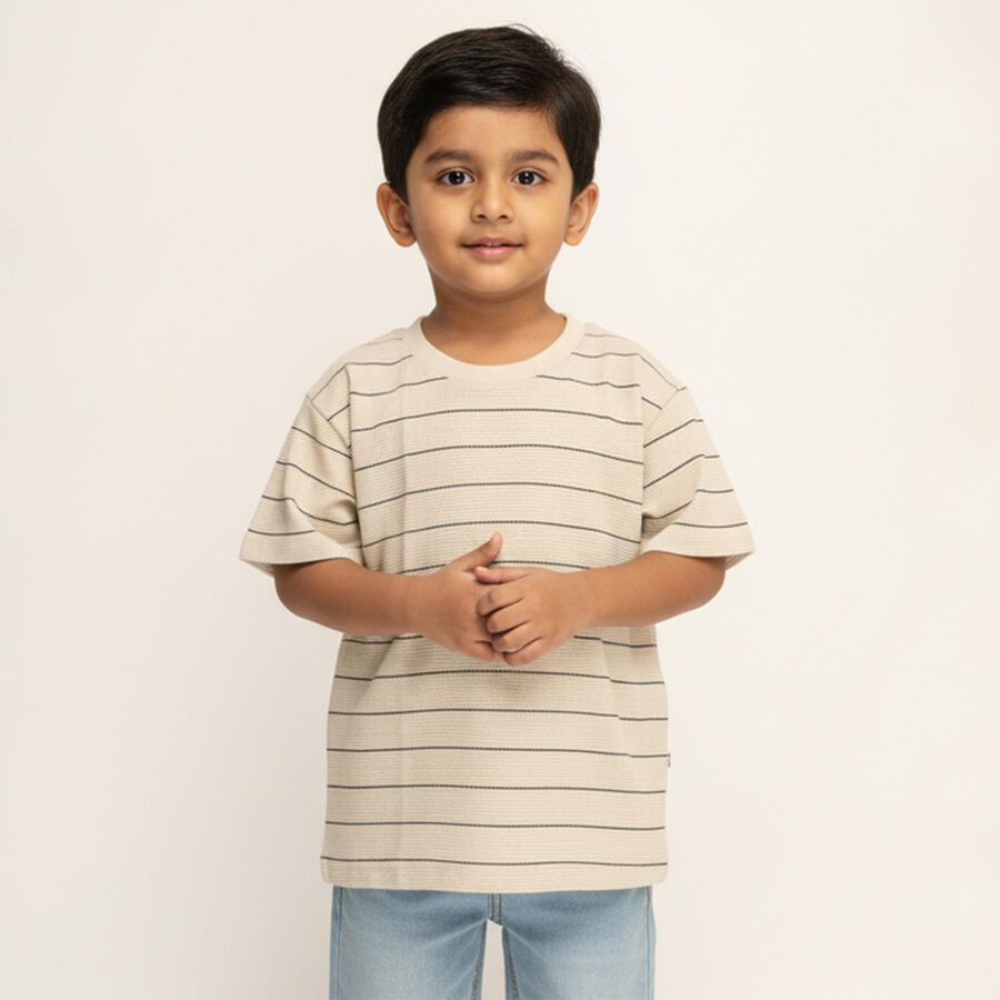 Boys Beige Crew Neck Casual T-Shirt, ऑफ व्हाइट, large image number null