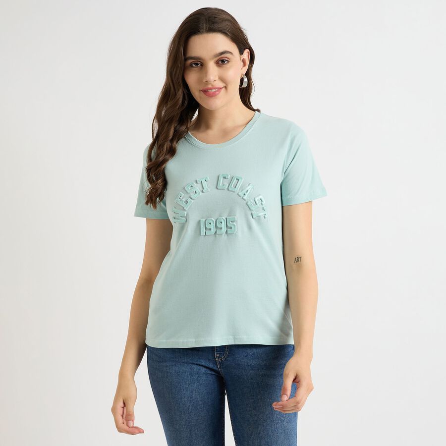 Ladies' 100% Cotton Round Neck T-Shirt, हल्का हरा, large image number null
