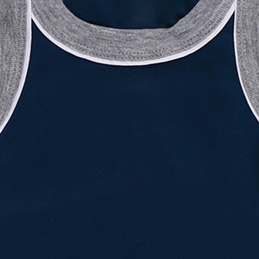Boys Navy Blue Cotton Round Neck Sleeveless Vest, टील ब्लू, large image number null