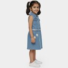 Girls' Blue Regular Fit Floral Patched Sleeveless Denim Frock, Light Blue, small