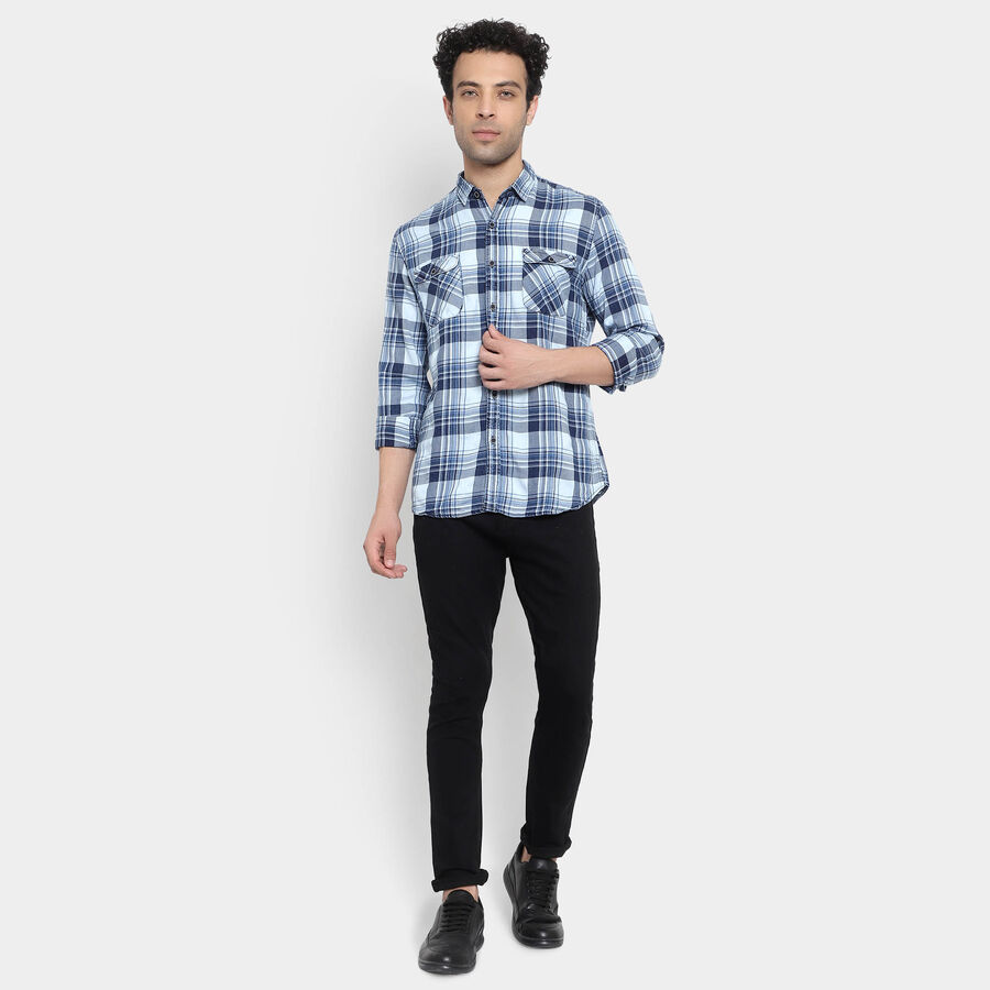 Cotton Checks Casual Shirt, Light Blue, large image number null
