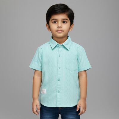Boys Mint Green Cotton Half Sleeve Classic Casual Shirt
