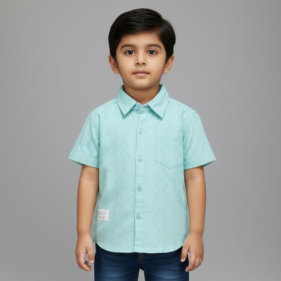 Boys Mint Green Cotton Half Sleeve Classic Casual Shirt, Aqua, large image number null
