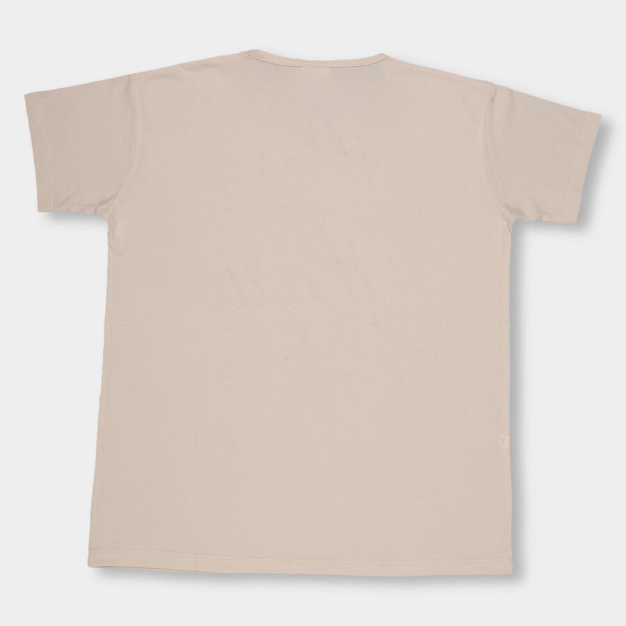 Girls' Light Beige Round Neck Casual Printed T-Shirt, Beige, large image number null