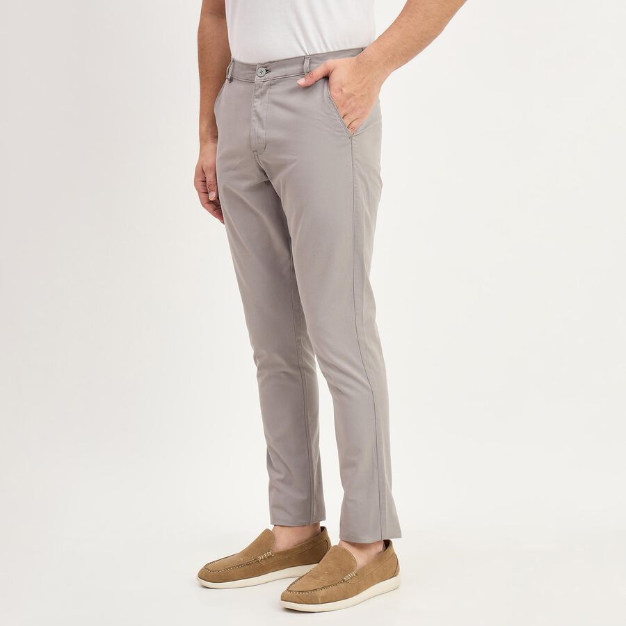 Men's Light Grey Slim Fit Casual Trousers, हल्का ग्रे, large