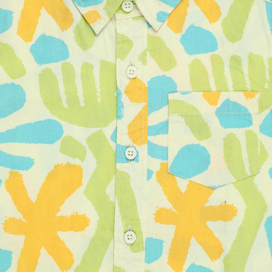 Boys Light Lime Green Cotton Half Sleeve Classic Casual Shirt, Light Green, large image number null