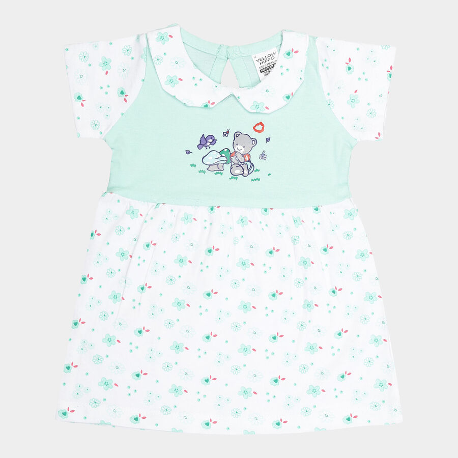 Infants Cotton Collar Frock, Light Green, large image number null