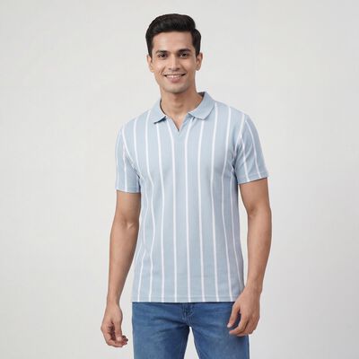 Men's Light Blue Polo Collar Casual T-Shirt
