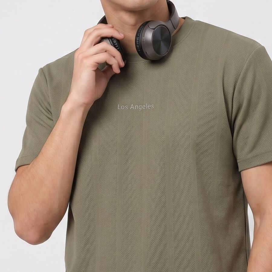 Men's Olive Green Round Neck Regular T-Shirt, Olive, large