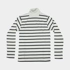 Boys White High Neck Striped Pullover, White, small