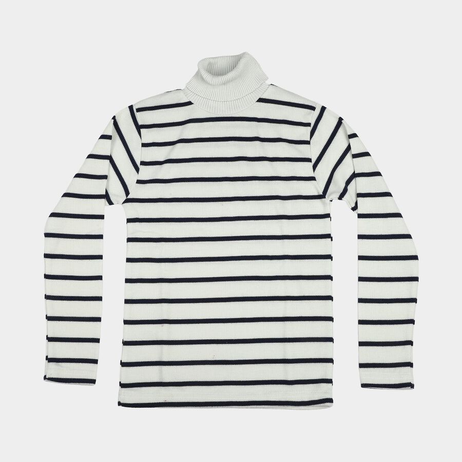Boys White High Neck Striped Pullover, White, large