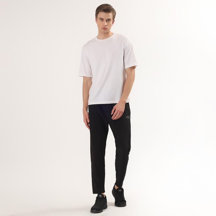 Men's Black Regular Fit Side-Striped Track Pants, Black, large