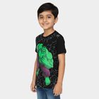 Boys Black Cotton Round Neck Hulk Printed T-Shirt, Black, small