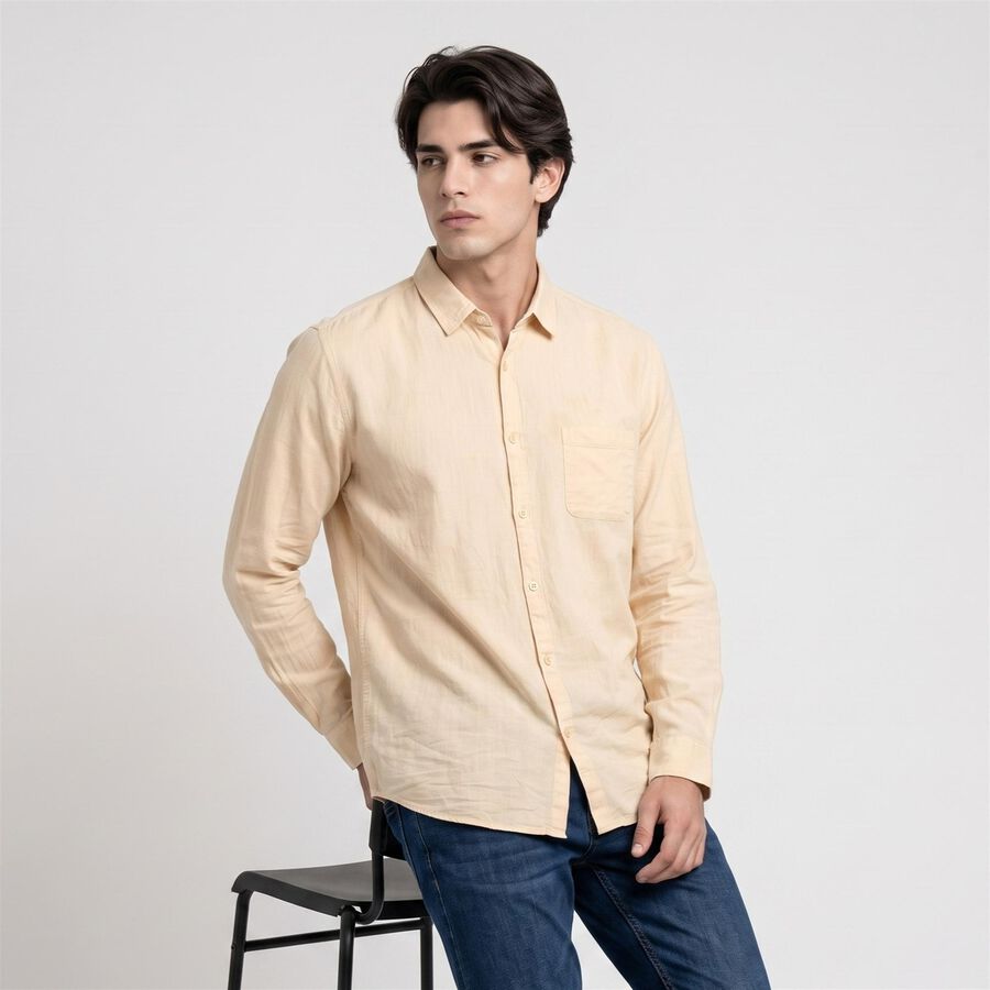 Men's Peach Cotton Regular Collar Shirt, पीच, large