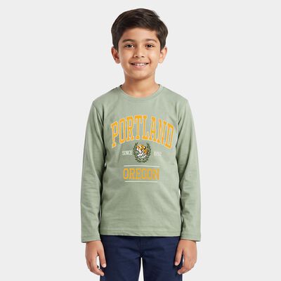 Boys' Green Crew Neck Regular Boys T-Shirt