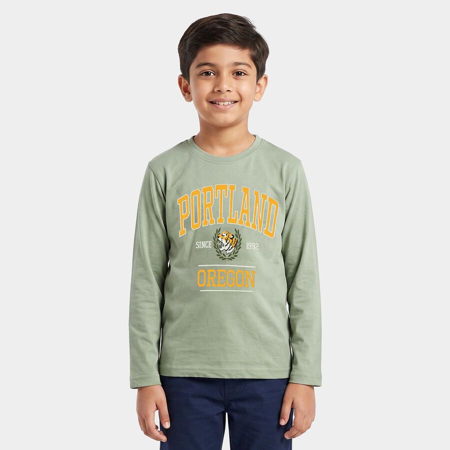 Boys' Green Crew Neck Regular Boys T-Shirt, हल्का हरा, large