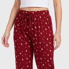 Women's Wine Straight Fit Floral Printed Cotton Blend Pyjama, वाइन, small