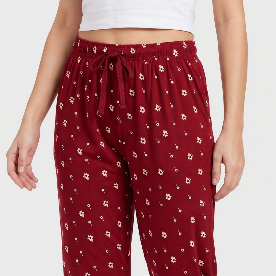 Women's Wine Straight Fit Floral Printed Cotton Blend Pyjama, वाइन, large