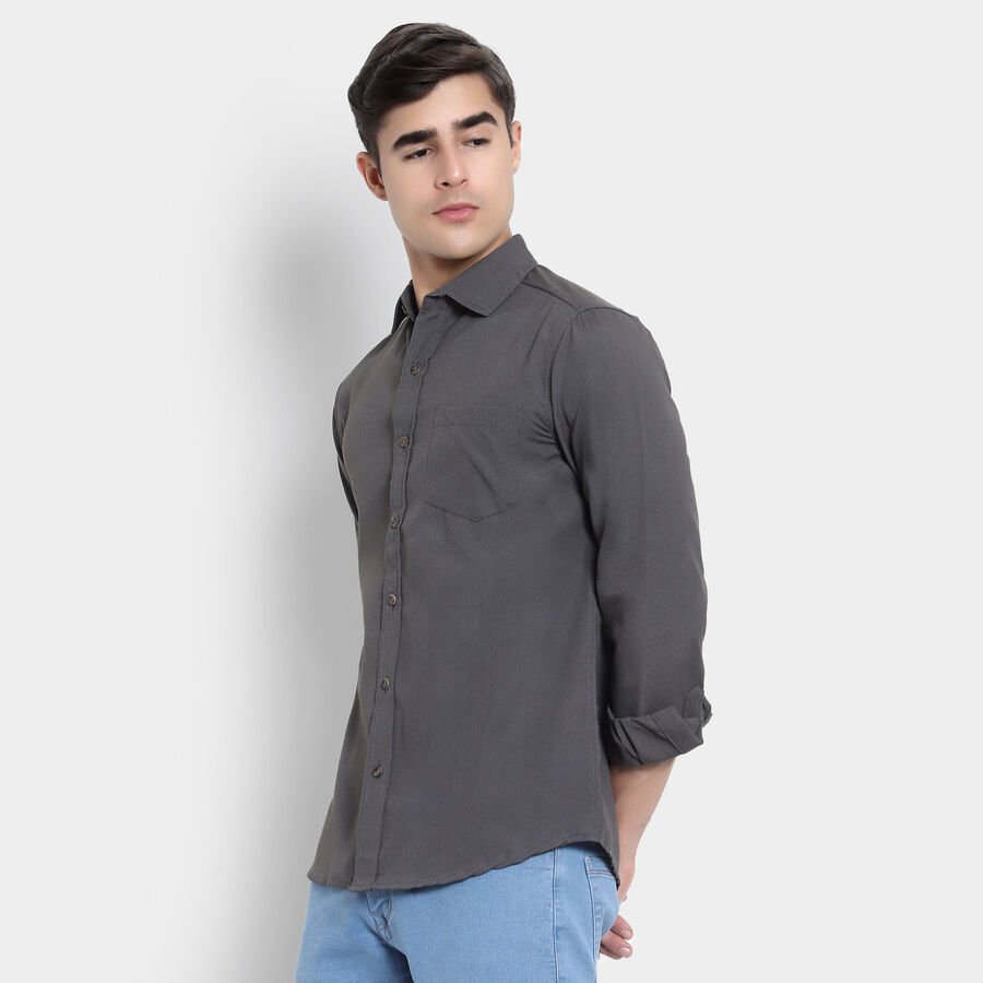 Solid Casual Shirt, Dark Grey, large image number null