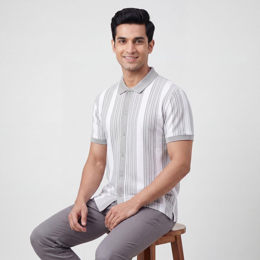 Men's Light Grey Casual Shirt, Light Grey, large