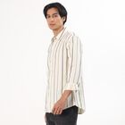 Men's Light Beige Cotton Full Sleeve Classic Collar Striped Shirt, Olive, small image number null