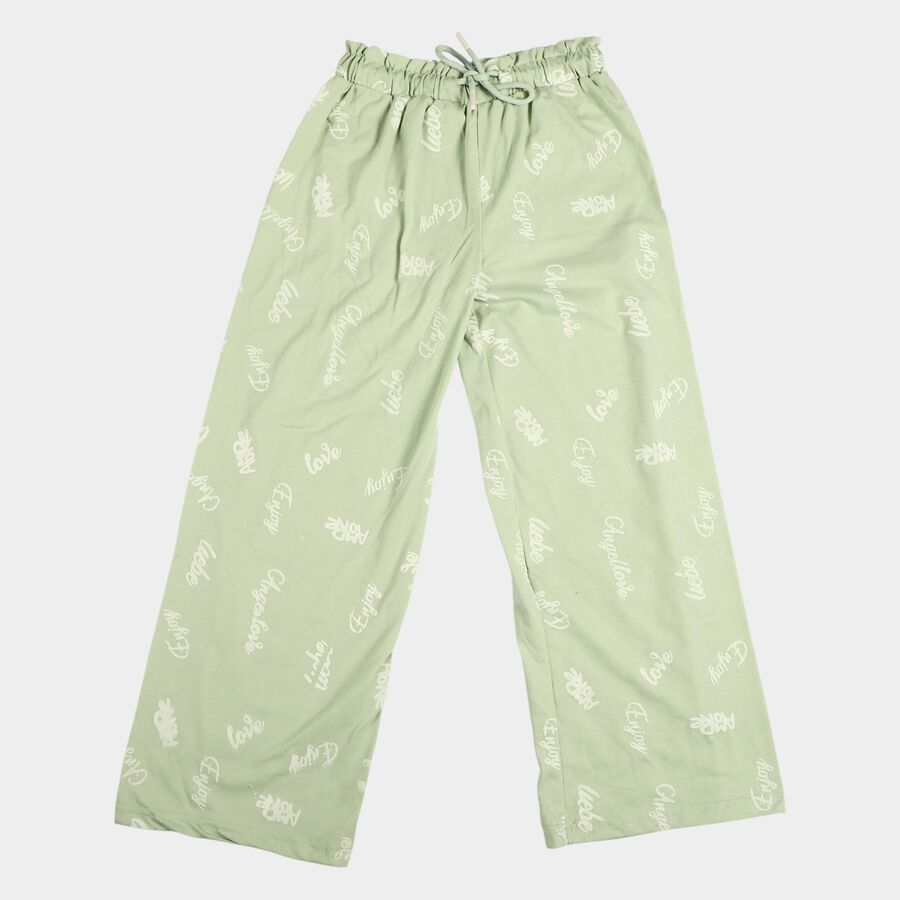 Girls' Mint Light Green Printed Drawstring Pyjama, Light Green, large