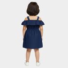 Girls' Deep Indigo Blue Regular Fit Cold Shoulder Embroidered Frock, Dark Blue, small