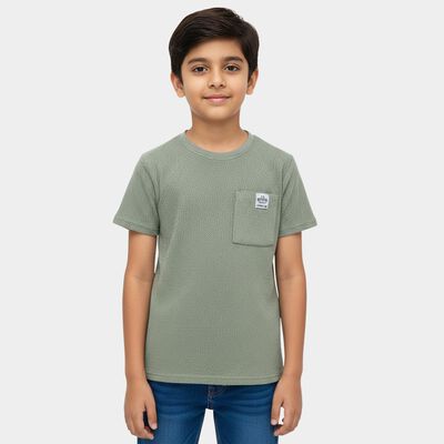 Boys Light Green Round Neck Graphic Printed Casual T-Shirt