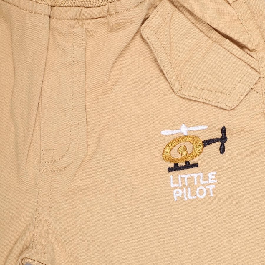 Infants Soft Beige Elastic Waist Embroidered Trousers, Khaki, large image number null