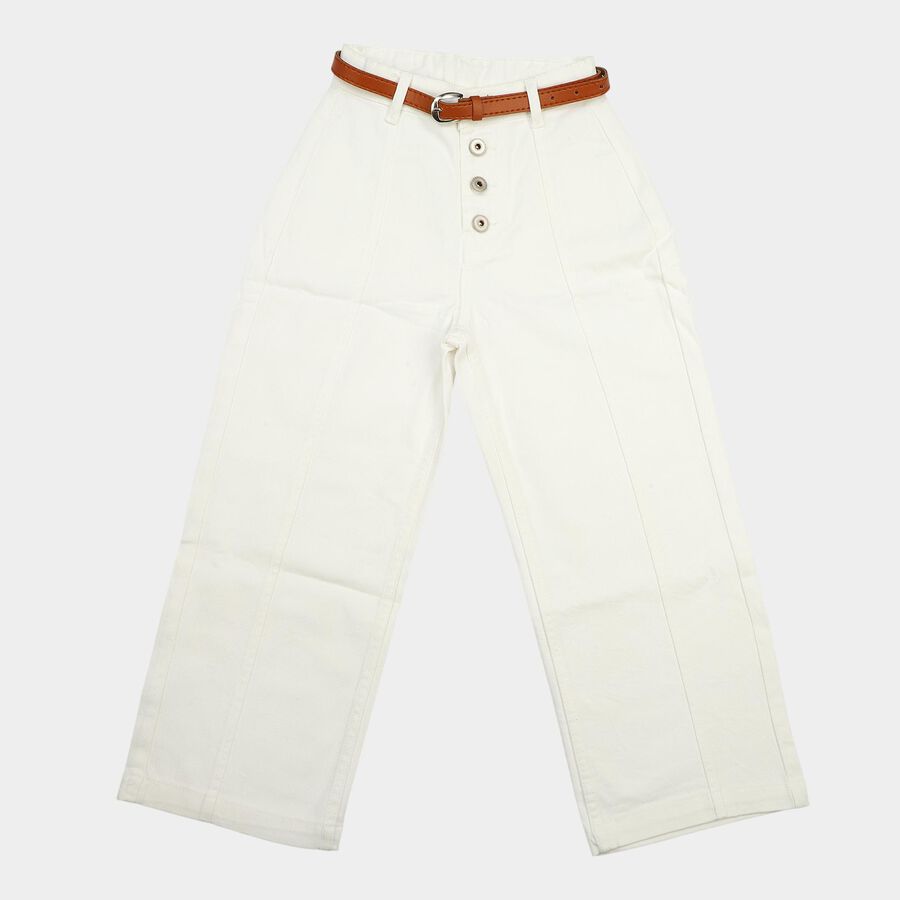 Girls' Off White Wide Leg Button Fly Jeans, Off White, large