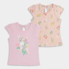 Girls' Light Pink and Peach Cotton Round Neck Floral Print T-Shirt, लाइलेक, small image number null