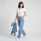 Women's Light Blue Straight Fit Washed Jeans, हल्का नीला, small