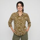 Women's Olive Green Printed Collar Regular Fit Shirt, ओलिव, small