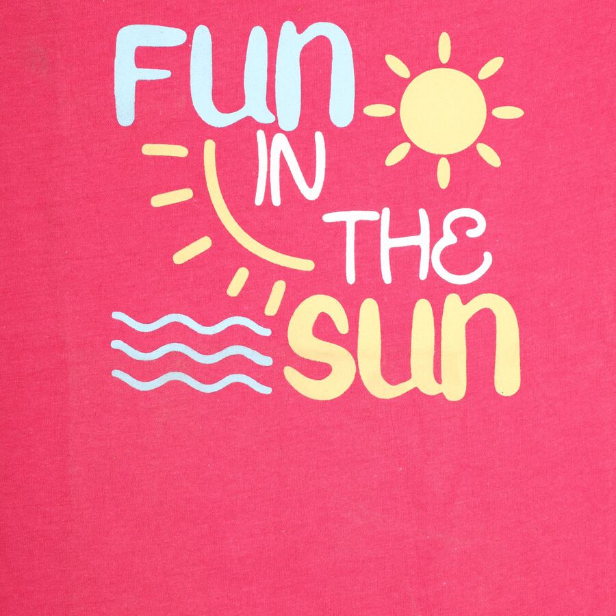 Girls' 100% Cotton T-Shirt , रानी (फ्यूशिया), large image number null