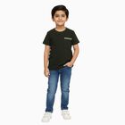 Boys Dark Olive Green Crew Neck Casual Half Sleeve T-Shirt, Olive, small