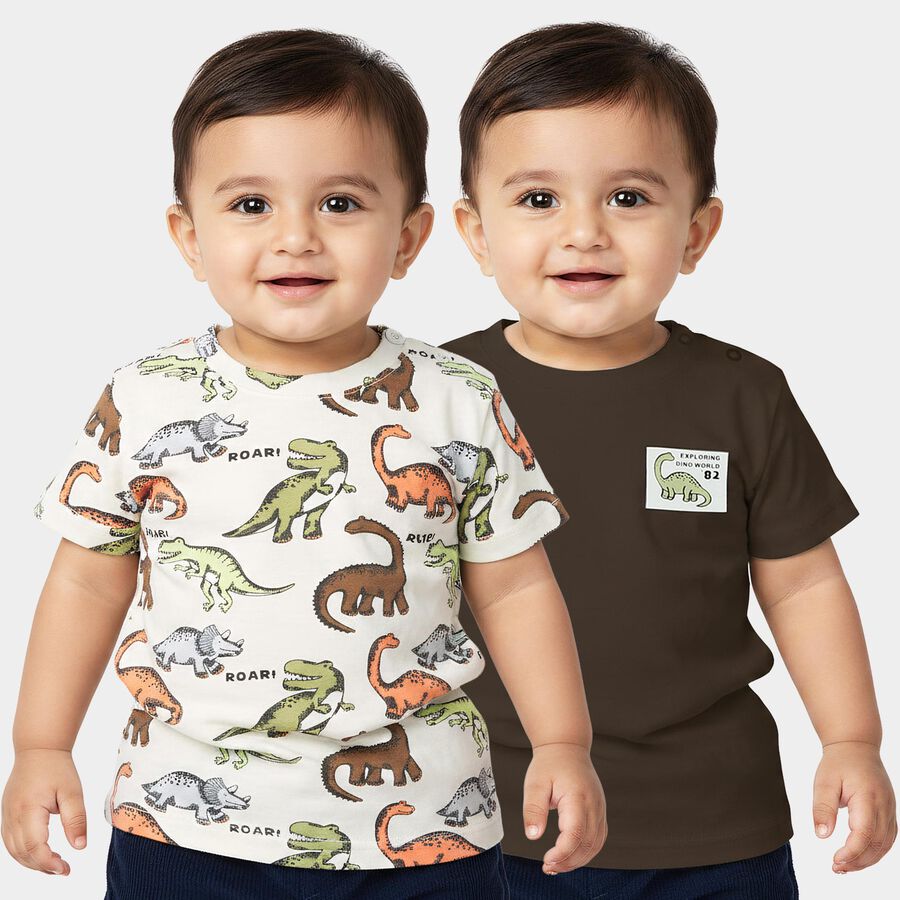 Infants Dark Grey Cotton Crew Neck Regular T-Shirt, गहरा ग्रे, large