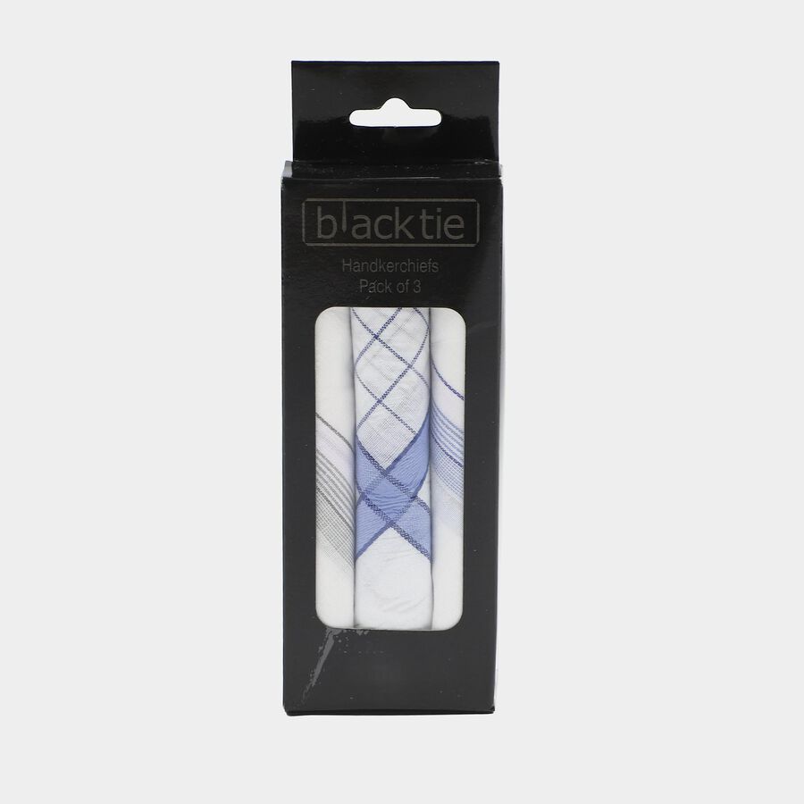 Men's Light Blue Checked Pack of 3 Handkerchief, Light Blue, large
