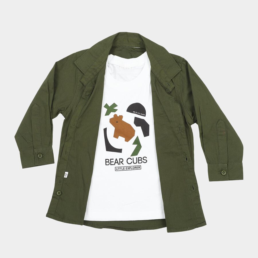 Infants' Olive Green Cotton Regular Fit Shirt, Olive, large